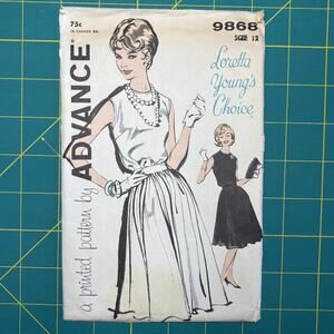 Misses Jrs Dress Loretta Young Size 12 Advance 9868 Vtg 50s/60s Sewing Pattern